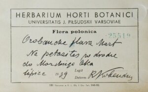 Etykieta z 1939 roku z nazwą Uniwersytetu Józefa Piłsudskiego w Warszawie